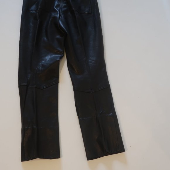 Womens Perellel Black Flat Front Leather Pants 6 * - Picture 11 of 13